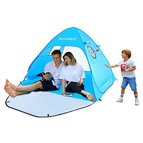 Tienda de Playa Pop Up 2-3 Personas Anti-UV Protección Solar Instantánea Automática UPF 50+ Portátil Ligero Impermeable Anti Vient para Playa Parque Pescar Patio Azul Ventilación 190*164*130cm