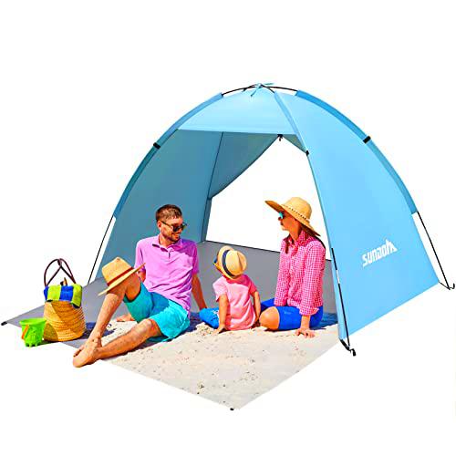 Tienda de Playa 2-3 Personas, Protección UV 50+ Tienda de Campaña para el Sol Resistente al Viento Carpa de Playa con Piso Frontal Extendido Puerta Trasera con Cremallera SBS