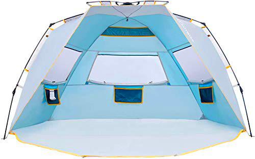 Wolfwise Tienda De Playa Bebe 3-4 Personas Carpa de Refugio de Sol Carpa de Sombra para Playa Tienda Campaña con Anti-UV 50 Protección Solar para Al Aire Libre Vacaciones en la Playa