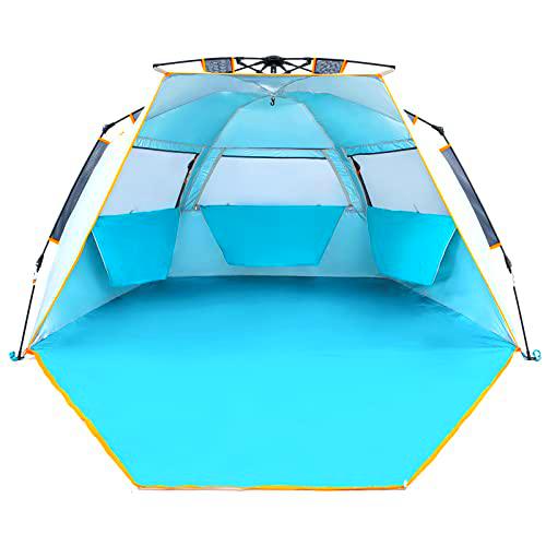 WolfWise Tienda De Playa Bebe 3-4 Personas Carpa de Refugio de Sol Carpa de Sombra para Playa Tienda Campaña con Anti-UV 50 Protección Solar para Al Aire Libre Vacaciones en la Playa