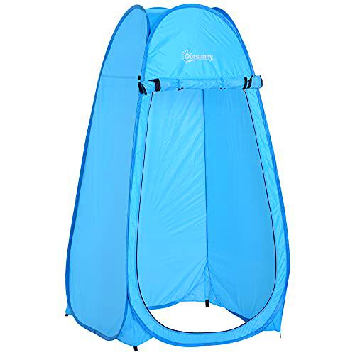 Outsunny Tienda de Ducha Camping Desplegable Pop Up Tienda de Privacidad al Aire Libre con Protección UV Techo Impermeable y Asa para Camping Ciclismo Baño Ducha Playa 100x100x185 cm Azul