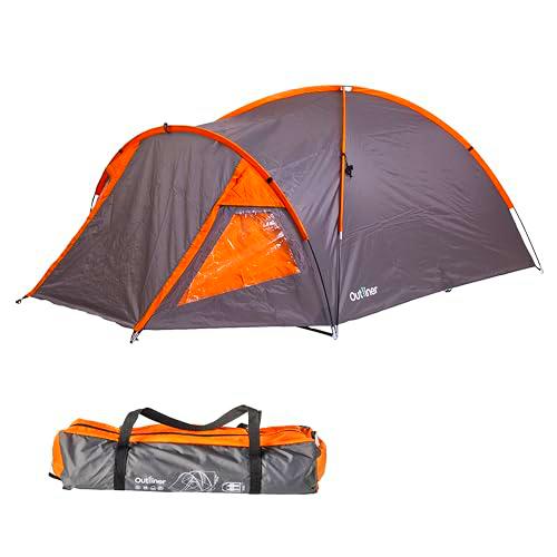 OUTLINER | Tienda de campaña y senderismo para 2 personas | Lona de tienda impermeable y a prueba de viento | Tienda Trekking con mosquitero | Fácil de montar | Naranja, Gris